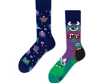 Monster socks from MANY MORNINGS, women's socks, men's socks, mismatched socks, colorful socks, gift for women, gift for men