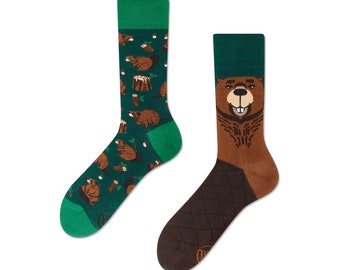 Beaver socks from MANY MORNINGS, women's socks, men's socks, mismatched socks, colorful socks, gift for women, gift for men