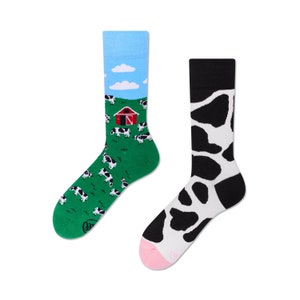 Chaussettes de vache de MANY MORNINGS, chaussettes pour femmes, chaussettes pour hommes, chaussettes dépareillées, chaussettes colorées, cadeau pour femmes, cadeau pour hommes