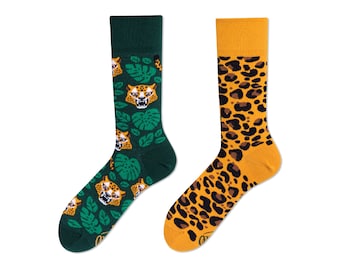 Leoparden Socken von MANY MORNINGS, Herren und Damen Socken, Bunte und Lustige Socken, Mismatched Socken, Geschenk Frau & Mann