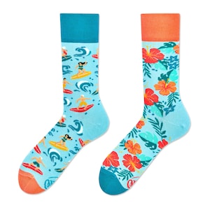Hawaiian socks from MANY MORNINGS, women's socks, men's socks, mismatched socks, colorful socks, gift for women, gift for men