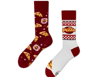 Pizza socks from MANY MORNINGS, women's socks, men's socks, mismatched socks, colorful socks, gift for women, gift for men