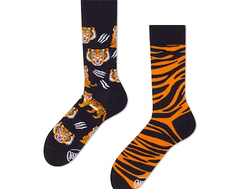 Tiger socks from MANY MORNINGS, women's socks, men's socks, mismatched socks, colorful socks, gift for women, gift for men