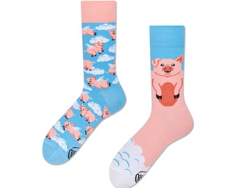 Piggy socks from MANY MORNINGS, women's socks, men's socks, mismatched socks, colorful socks, gift for women, gift for men