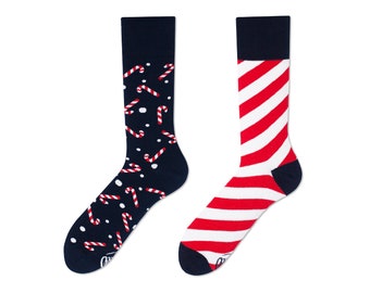 Candy cane socks from MANY MORNINGS, women's socks, men's socks, mismatched socks, colorful socks, gift for women, gift for men