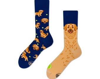 Golden dog socks from MANY MORNINGS, women's socks, men's socks, mismatched socks, colorful socks, gift for women, gift for men