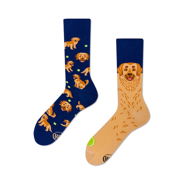 Golden dog socks from MANY MORNINGS, women's socks, men's socks, mismatched socks, colorful socks, gift for women, gift for men