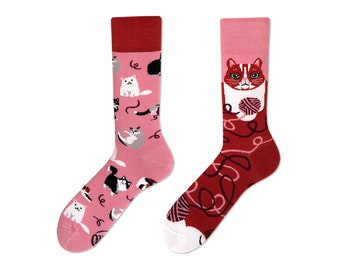 Cat socks from MANY MORNINGS, women's socks, men's socks, mismatched socks, colorful socks, gift for women, gift for men