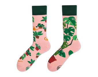 Plant socks from MANY MORNINGS, women's socks, men's socks, mismatched socks, colorful socks, gift for women, gift for men