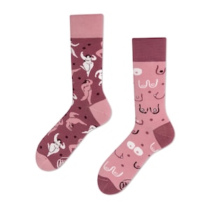Boob socks from MANY MORNINGS, women's socks, men's socks, mismatched socks, colorful socks, funny socks, gift for women, gift for men image 1
