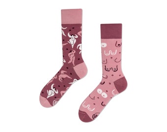 Boob socks from MANY MORNINGS, women's socks, men's socks, mismatched socks, colorful socks, funny socks, gift for women, gift for men