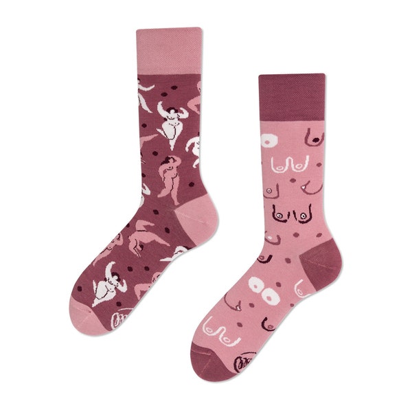 Boob socks from MANY MORNINGS, women's socks, men's socks, mismatched socks, colorful socks, funny socks, gift for women, gift for men