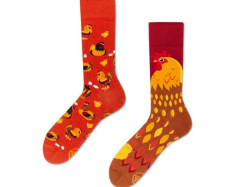 Hen socks from MANY MORNINGS, women's socks, men's socks, mismatched socks, colorful socks, gift for women, gift for men
