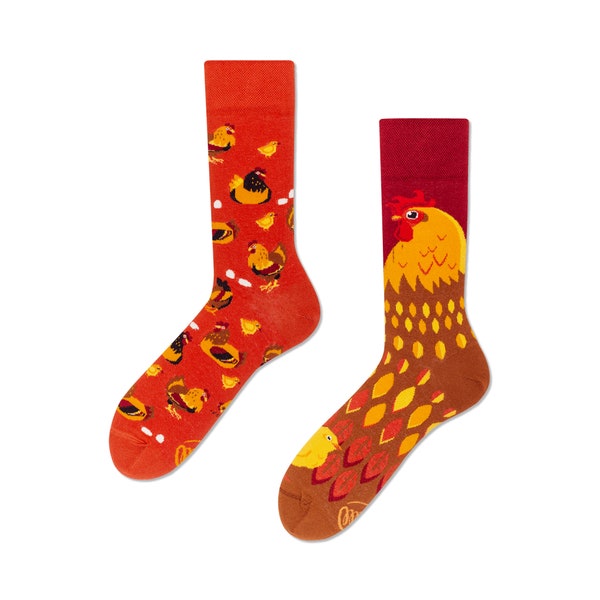 Hen socks from MANY MORNINGS, women's socks, men's socks, mismatched socks, colorful socks, gift for women, gift for men