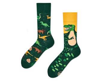 Dinosaur socks from MANY MORNINGS, women's socks, men's socks, mismatched socks, colorful socks, gift for women, gift for men