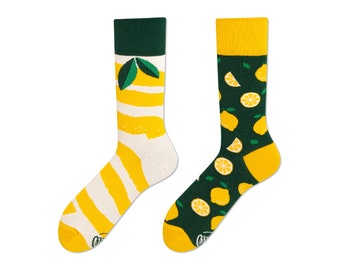 Lemon socks from MANY MORNINGS, women's socks, men's socks, mismatched socks, colorful socks, gift for women, gift for men