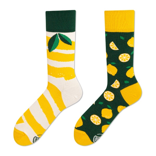 Lemon socks from MANY MORNINGS, women's socks, men's socks, mismatched socks, colorful socks, gift for women, gift for men