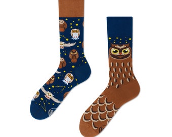 Owl socks from MANY MORNINGS, women's socks, men's socks, mismatched socks, colorful socks, gift for women, gift for men