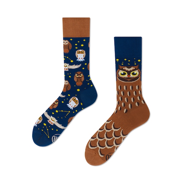 Owl socks from MANY MORNINGS, women's socks, men's socks, mismatched socks, colorful socks, gift for women, gift for men