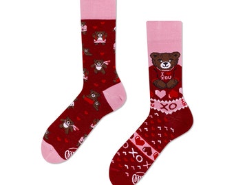 Love Teddy socks from MANY MORNINGS, women's socks, men's socks, mismatched socks, colorful socks, gift for women, gift for men