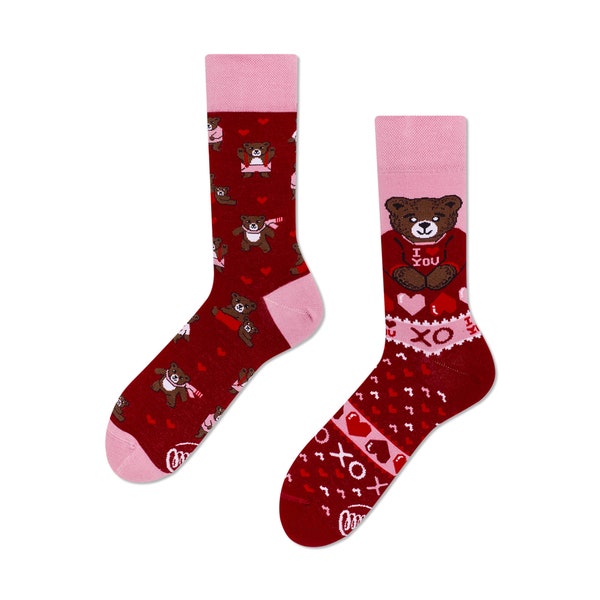 Love Teddy socks from MANY MORNINGS, women's socks, men's socks, mismatched socks, colorful socks, gift for women, gift for men