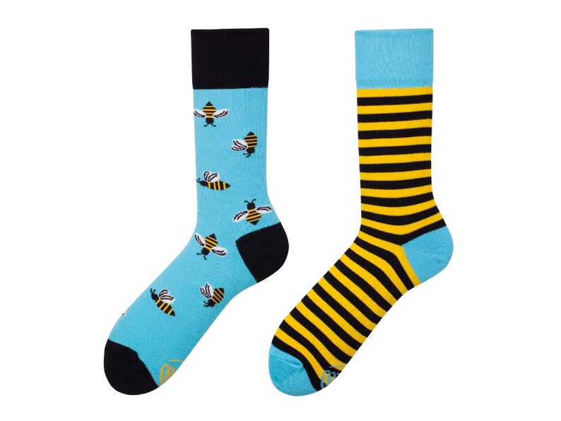 Bee socks from MANY MORNINGS, women's socks, men's socks, mismatched socks, colorful socks, gift for women, gift for men 