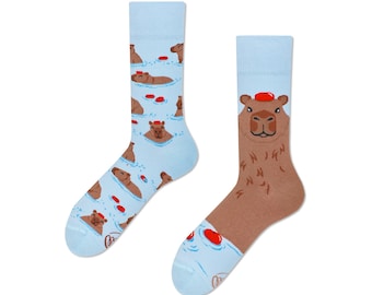 Capybara socks from MANY MORNINGS, women's socks, men's socks, mismatched socks, colorful socks, gift for women, gift for men