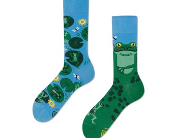 Froggy socks from MANY MORNINGS, women's socks, men's socks, mismatched socks, colorful socks, gift for women, gift for men