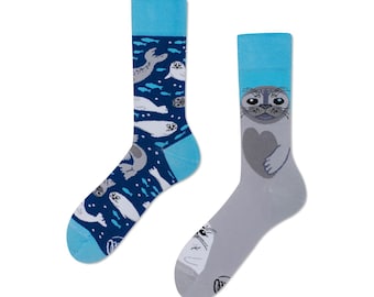 Seals socks from MANY MORNINGS, women's socks, men's socks, mismatched socks, colorful socks, gift for women, gift for men