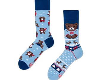 Warme Teddy sokken van VELE OCHTENDEN, damessokken, herensokken, mismatched sokken, kleurrijke sokken, cadeau voor vrouwen, cadeau voor mannen