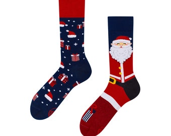 Santa Claus socks from MANY MORNINGS, women's socks, men's socks, mismatched socks, colorful socks, gift for women, gift for men