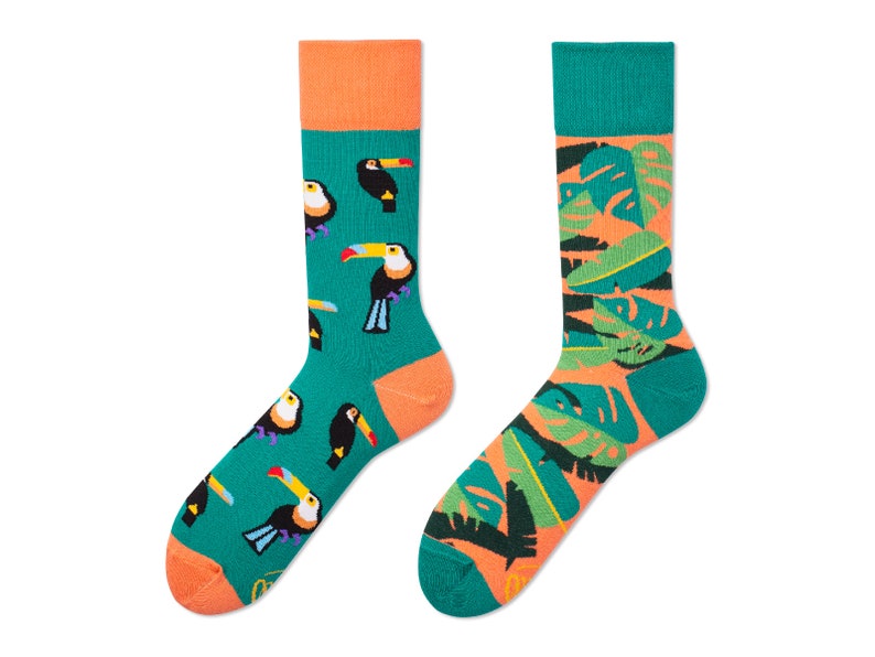 Toucan socks from MANY MORNINGS, women's socks, men's socks, mismatched socks, colorful socks, gift for women, gift for men 