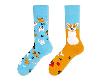 Corgi socks from MANY MORNINGS, women's socks, men's socks, mismatched socks, colorful socks, gift for women, gift for men