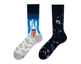 Space socks from MANY MORNINGS, women's socks, men's socks, mismatched socks, colorful socks, gift for women, gift for men