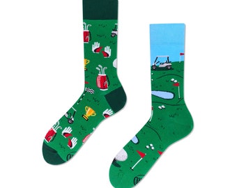 Golf socks from MANY MORNINGS, women's socks, men's socks, mismatched socks, colorful socks, gift for women, gift for men