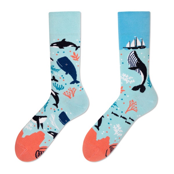 Whale socks from MANY MORNINGS, women's socks, men's socks, mismatched socks, colorful socks, gift for women, gift for men