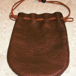 BROWN GENUINE LEATHER  Hand Sewn Easy Open Possibles, Dice Bag,  Re-enactment, Jewelry, Marbles, Crystals, Tobaco, Ammo bag Free Shipping
