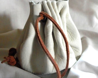 DEERSKIN  12" Handmade  Pouch with Leather Bottom Possibles Poke Tinder Jewelry Dice Stones Marbles Historical Re-enactment, Whatever