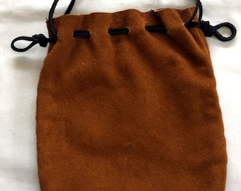 HAND SEWN Large Rust Suede Leather Easy Open Pouch Re-enactment Jewelry, Dice,  Marbles Tobacco Ammo Tinder Possibles Bag