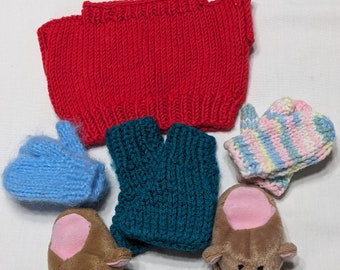 Handmade Knit Accessories for American Girl and 18" Doll with Bear Slippers
