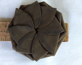 Khaki Brown Distressed Variegated Matte Handmade Pinwheel Coin Purse Genuine Leather Free Shipping