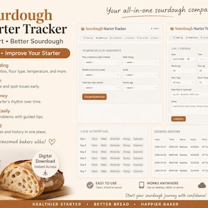 Sauerteig Starter Tracker Web App - Fütterungs-Tagebuch, Backplaner & Gärungs-Tracker (Sofortiger Zugriff)