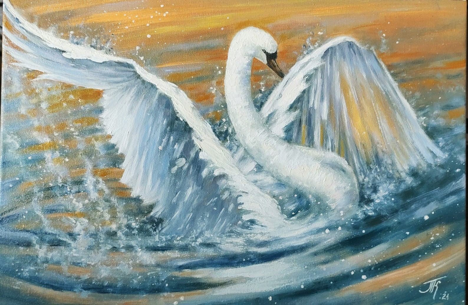 Painting canvas oil swans swan. landscape swans on the Etsy