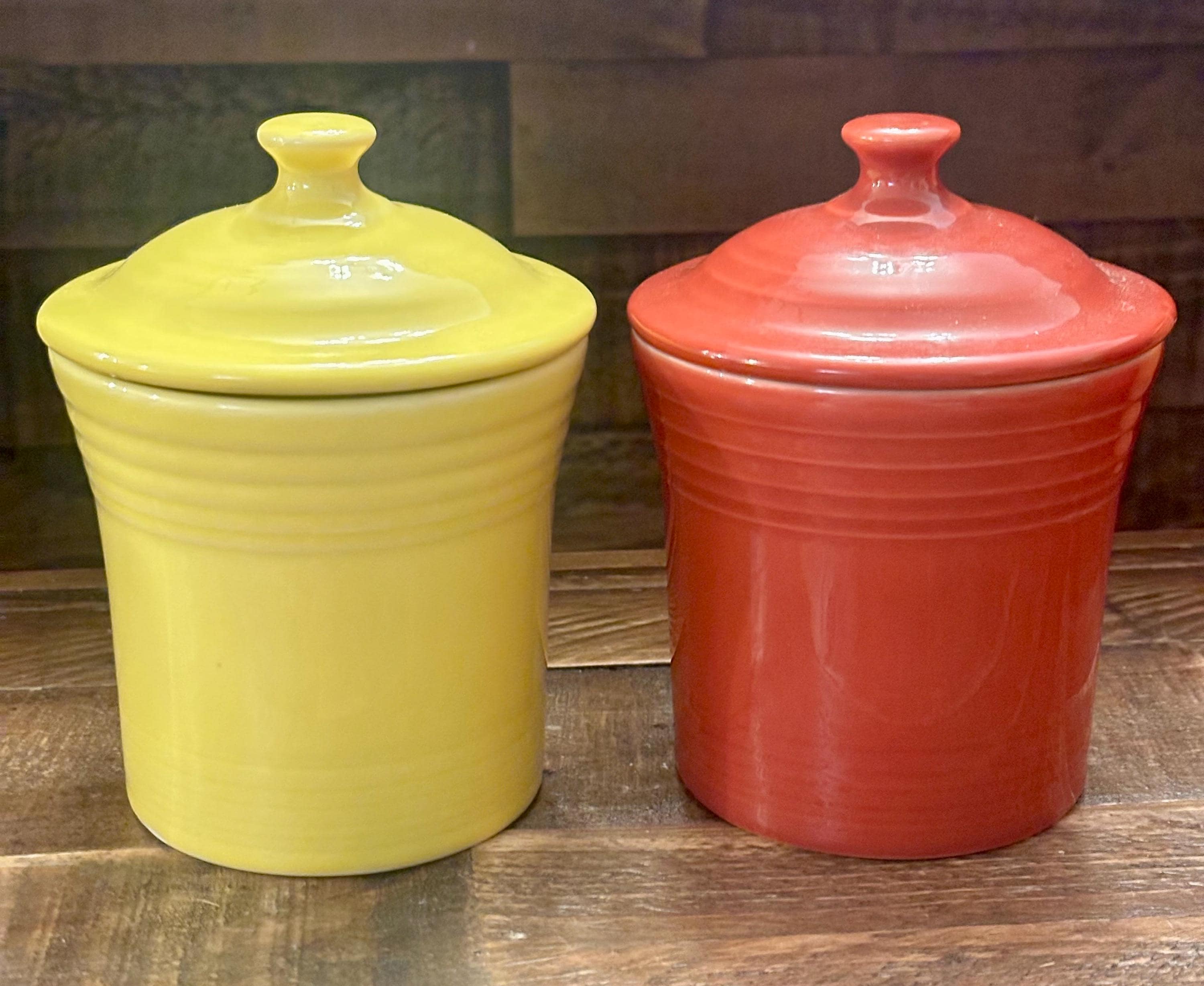 Fiesta Jam Jars Mini Canisters 5.5” Paprika Sunflower Yellow Orange Fiestaware HLC Homer Laughlin