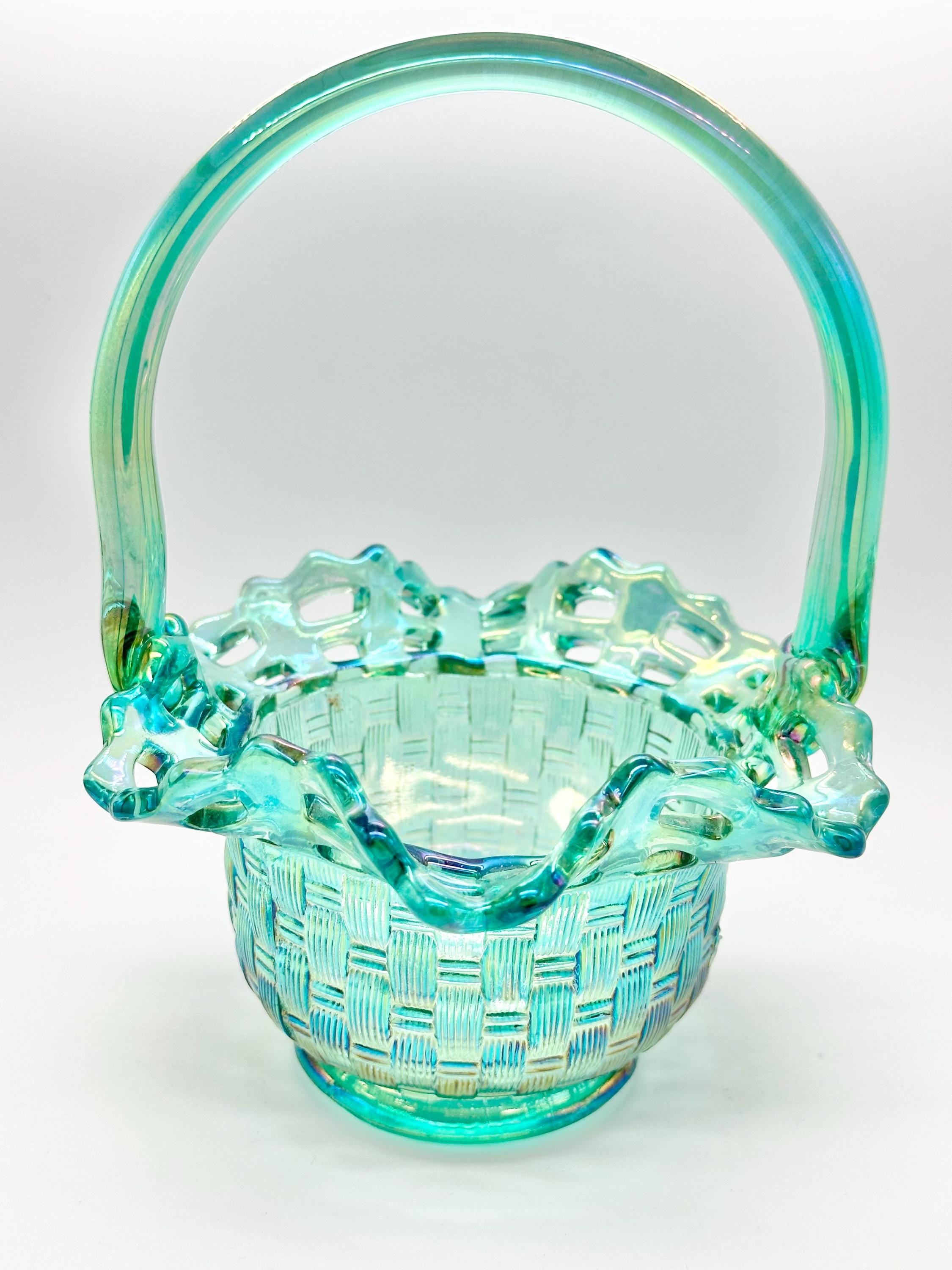 フェントン アンティークantique エメラルドグリーンバスケット アメリカ VINTAGE FENTON GREEN DEPRESSION GLASS BASKET WITH BRAIDED