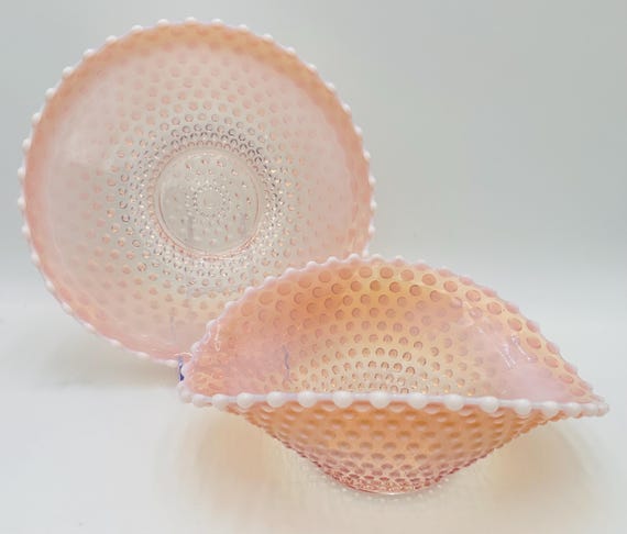 Duncan Miller Pink Opalescent Hobnail 13” Plate Platter Punch Bowl