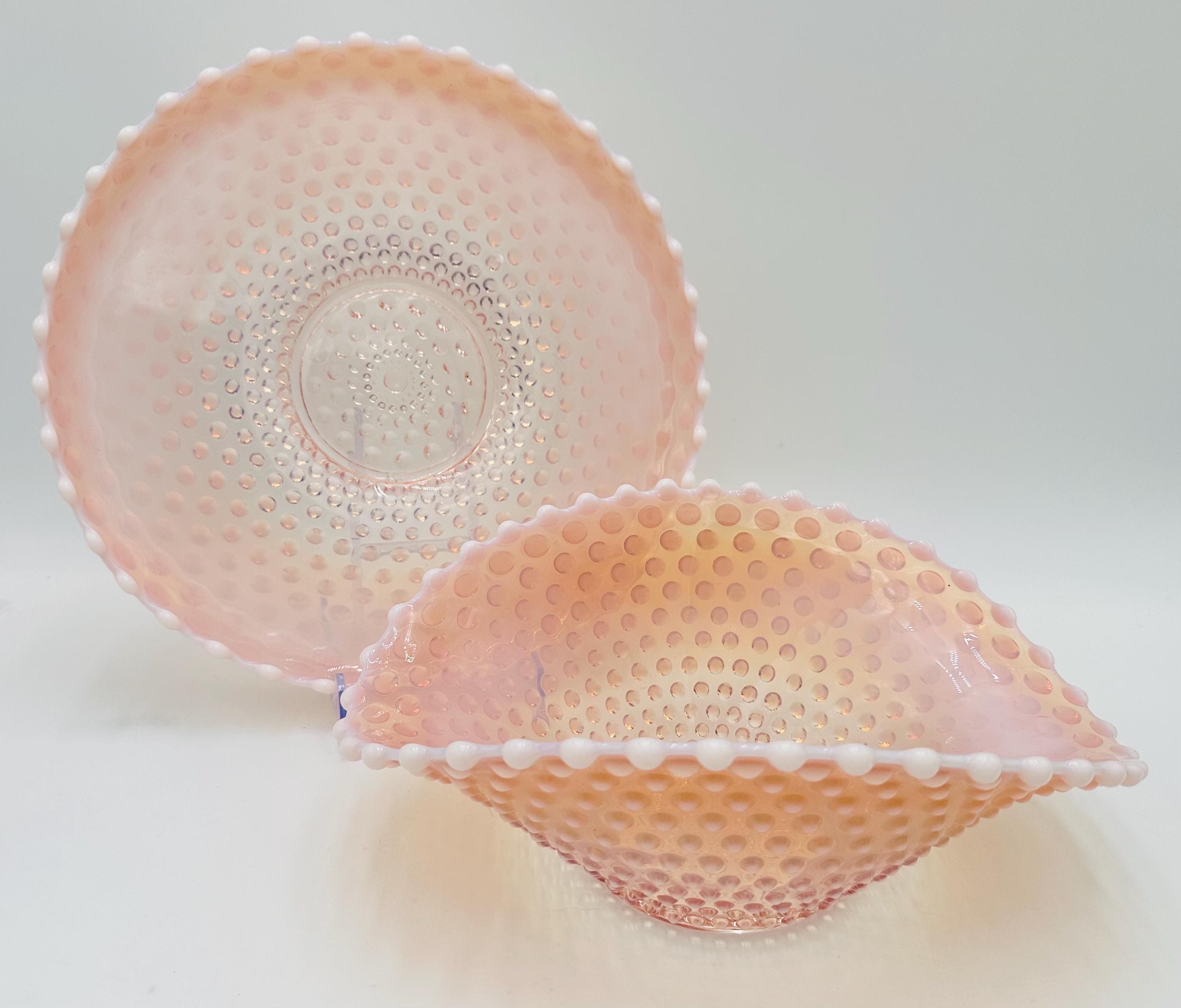 Duncan Miller Pink Opalescent Hobnail 13” Plate Platter Punch Bowl