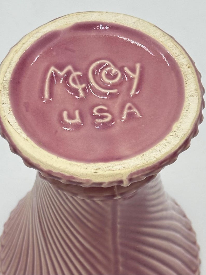Mccoy Pottery Pink Orchid Swirl Vase Ceramic Glaze Beaded Trim Pedestal ...