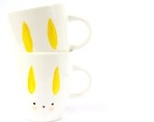 Handpainted Rabbit Mugs - Bunny Minimal Kawaii Illustration painted unique cup original painting animal cute adorable modern yellow