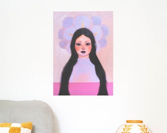 Poster Bloom 70x50 cm of Original Painting Portrait Woman - Print Face Wall Art Decoration print Artwork Acrylic Modern Pink lilac